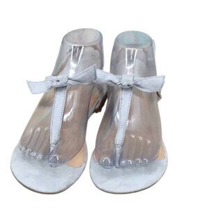 NY&C Womens 6M Silver Light Blue Bow Tie Flat Sandals Summer Chic Beach Footwear